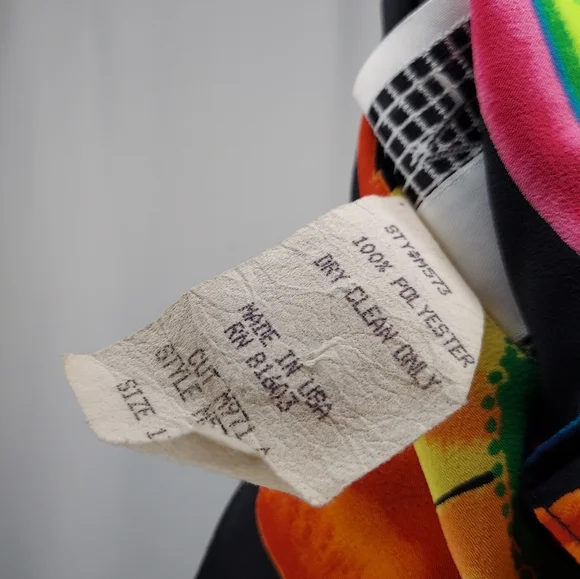 90's Vtg LABelle Button Collar Dress Multicolor Print Tie Sleeveless Midi 13 USA - Picture 10 of 12